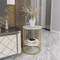 Modern Round Side Table End Table Marble Top Metal Ring-Shape Frame White & Gold